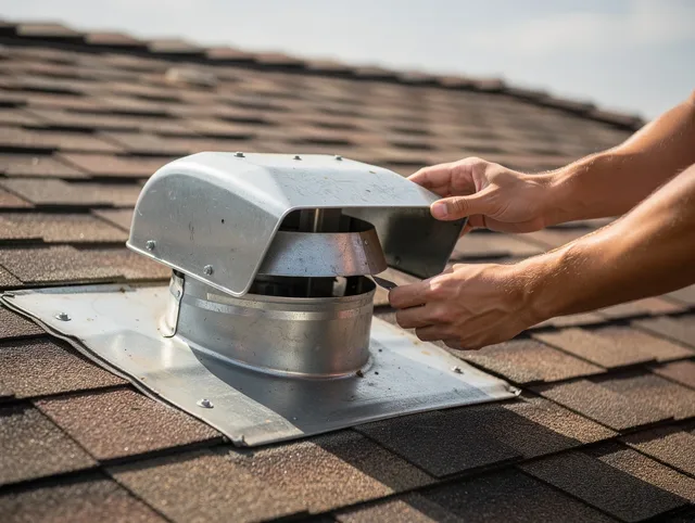 Berea Dryer Vent Cleaning certified technician safely cleaning a roof-mounted dryer vent in Berea