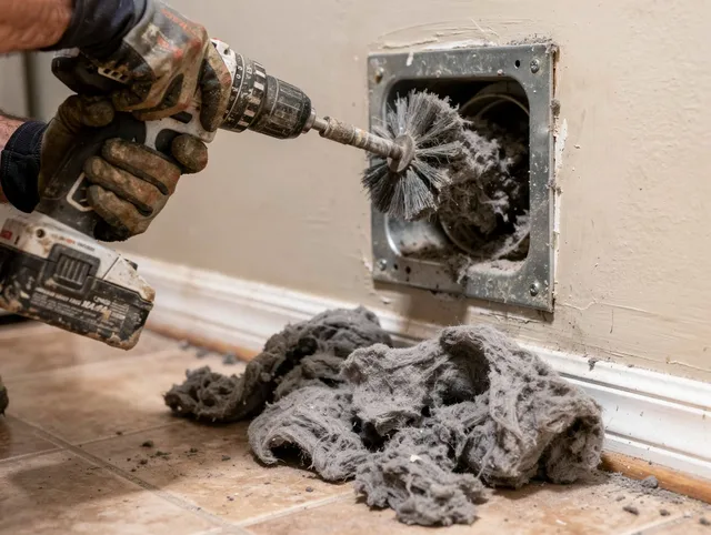 Certified Berea Dryer Vent Cleaning technician performing dryer vent cleaning in Berea