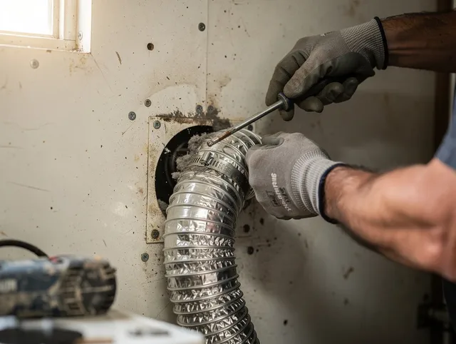 Berea Dryer Vent Cleaning technician performing precise dryer vent hose installation in Berea